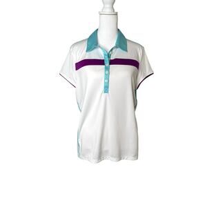 Women's Golf America White/Magenta/Teal Collared Golf Polo Shirt - Size Large